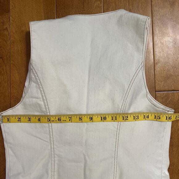 Anthropologie Belle Vere Cream Denim Vest Size S Ivory Boho Country Fitted - Picture 10 of 10
